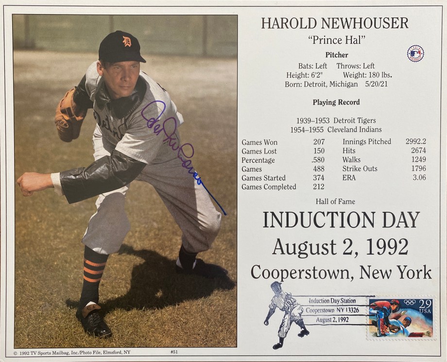Hal Newhouser Detroit Tigers Autographed And Postmarked Induction